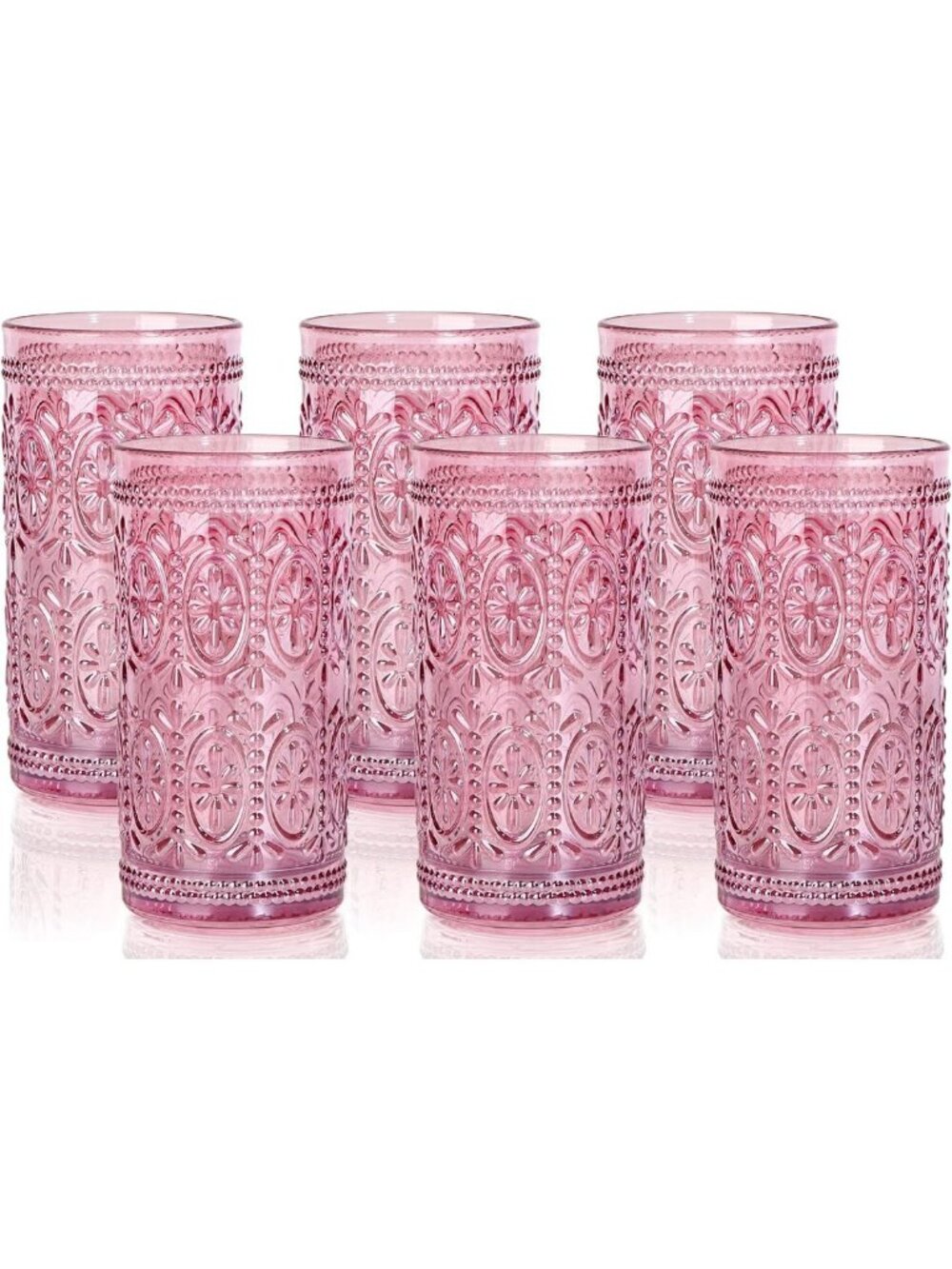 Vintage Pink Highball Glasses Set, 12oz Drinking Glassware, Retro Home Decor
